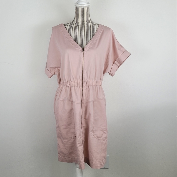 Universal Thread Large Blush Pink elastic waist full zip short sleeve dress - Picture 2 of 7